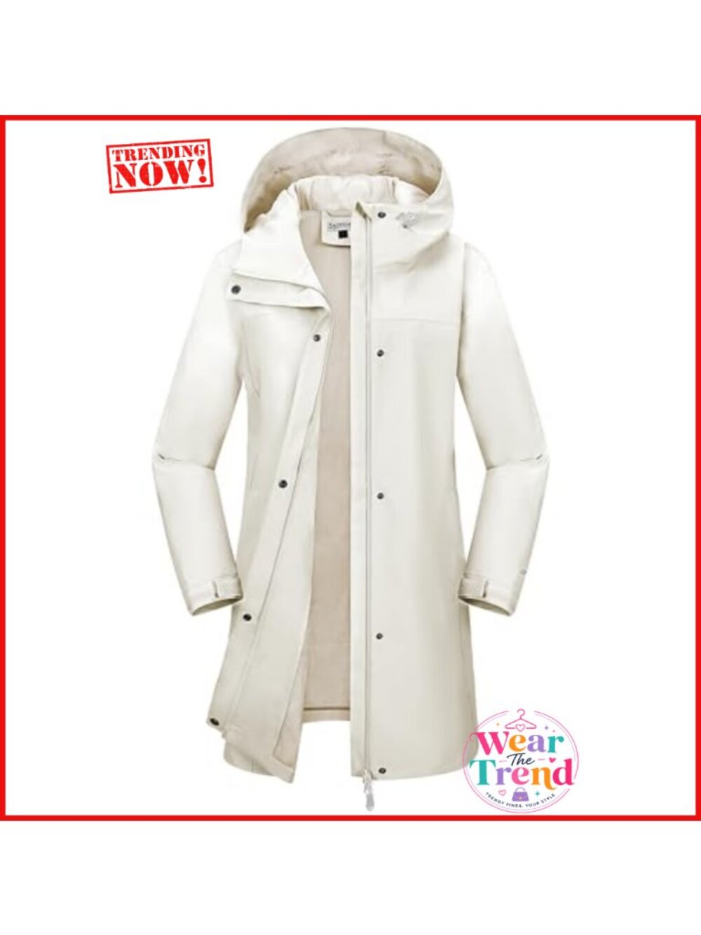 Women's Waterproof Long Rain Jacket Hooded Windbreaker